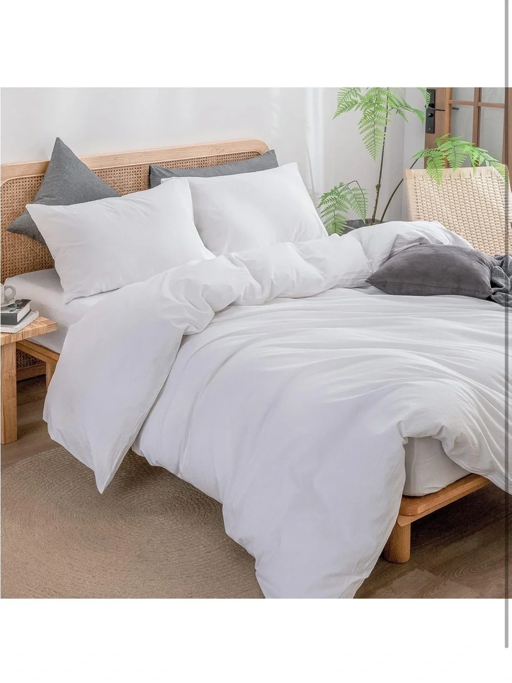 NEW BESTOUCH Duvet Cover Set 100% Washed Cotton. Linen Feel. Super Soft. White